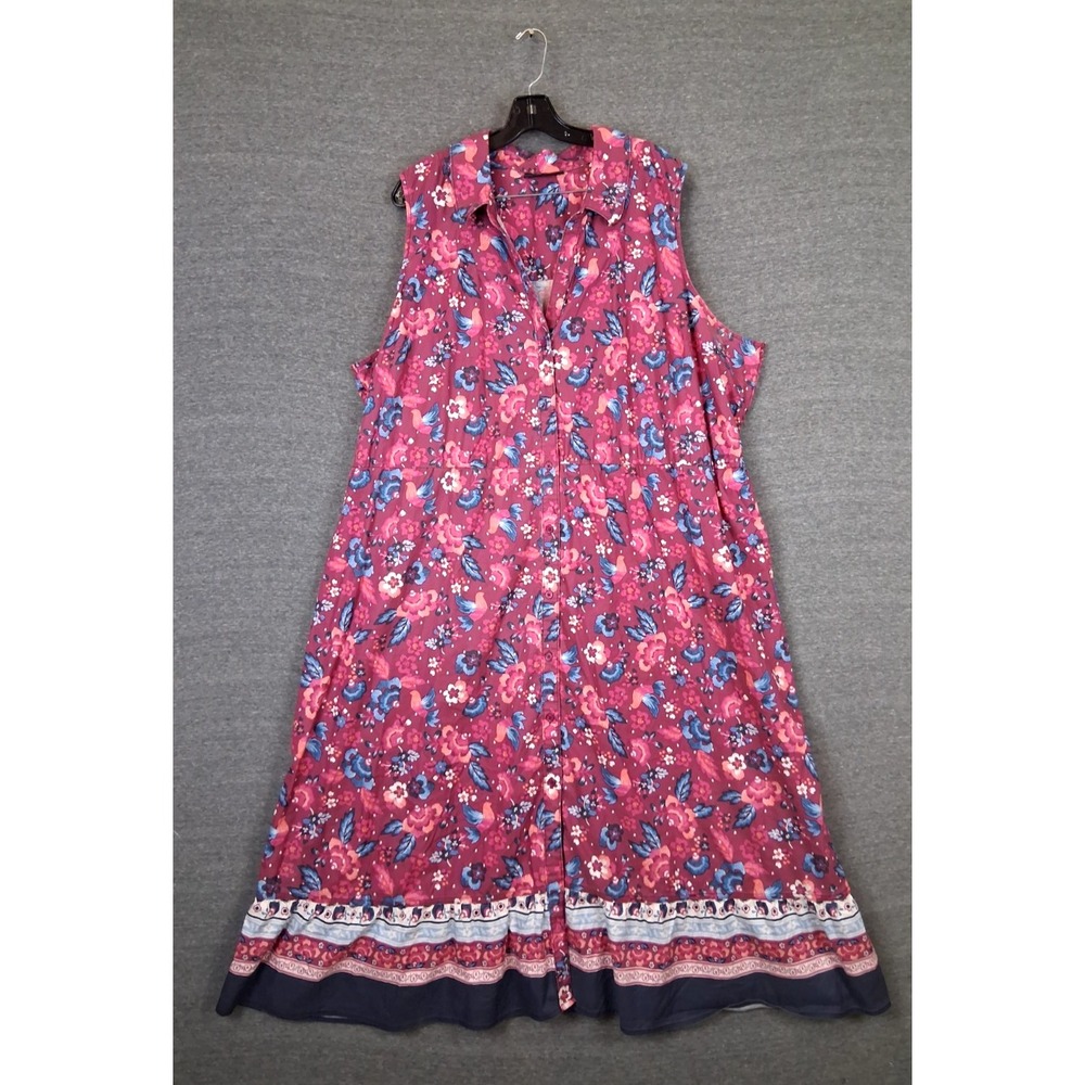 Lane Bryant Womens Dress 28 Purple Blue Floral Maxi‎ Full Button Ruffle Cottage